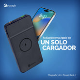 Power Bank Getttech 10000mAh Inalámbrico Batería Portátil 15W, USB Con Lightning Cargador Portátil Magnético Carga Rápida Compatible con iPhone